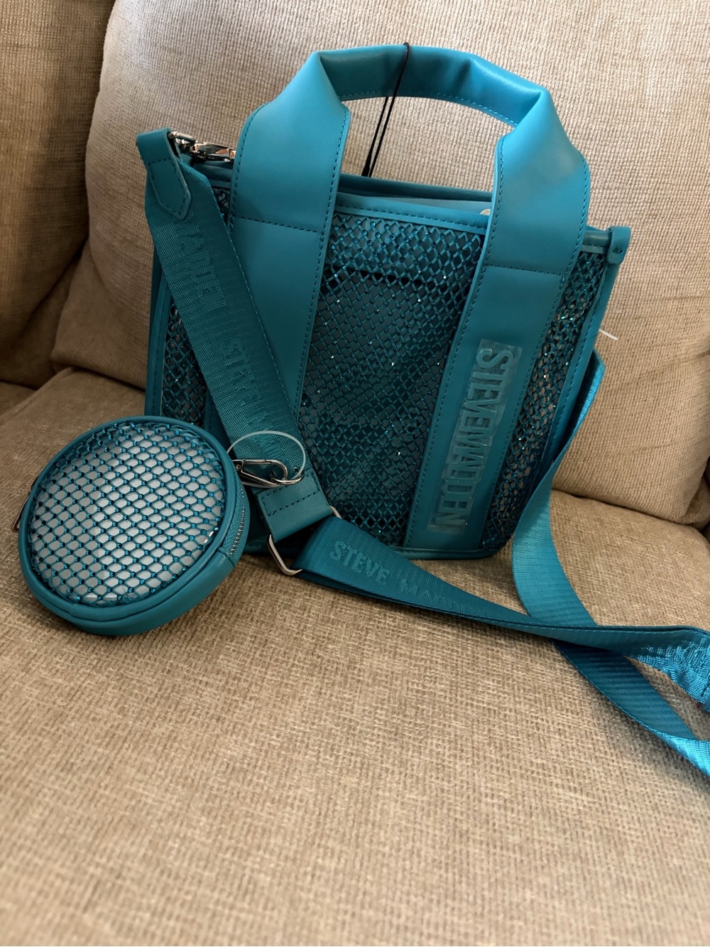 Steve Madden Teal Mesh Crossbody with Coin Pouch